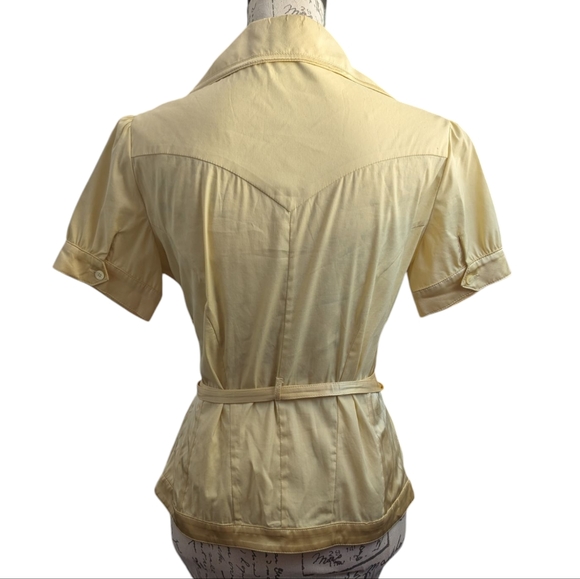 Karen Millen Yellow Button Up Short Sleeve Blouse Sz 8 - Picture 3 of 13